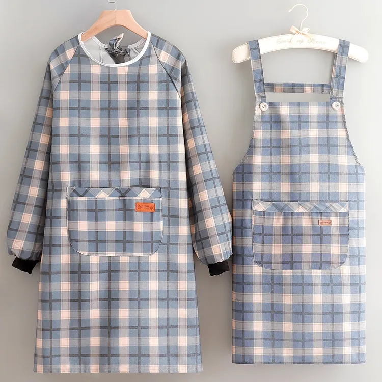 新款简约帆布长袖罩衣厨房家用做饭防油污简约女工作服围裙定制