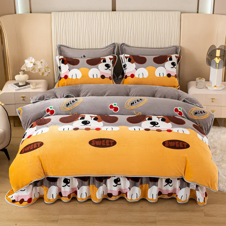 毛茸茸保暖床品套件四件套不跑床的床单毛绒被套加厚床品高端1米5