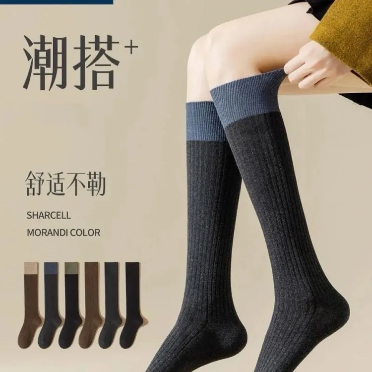 小腿袜女春秋透气JK长筒袜显瘦半截中筒高筒长腿黑色长袜配靴子gh