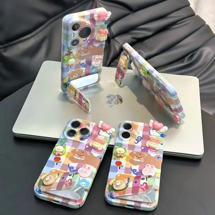 背带小熊贴件支架适用iPhone苹果16promax手机壳华为vivo小米oppo