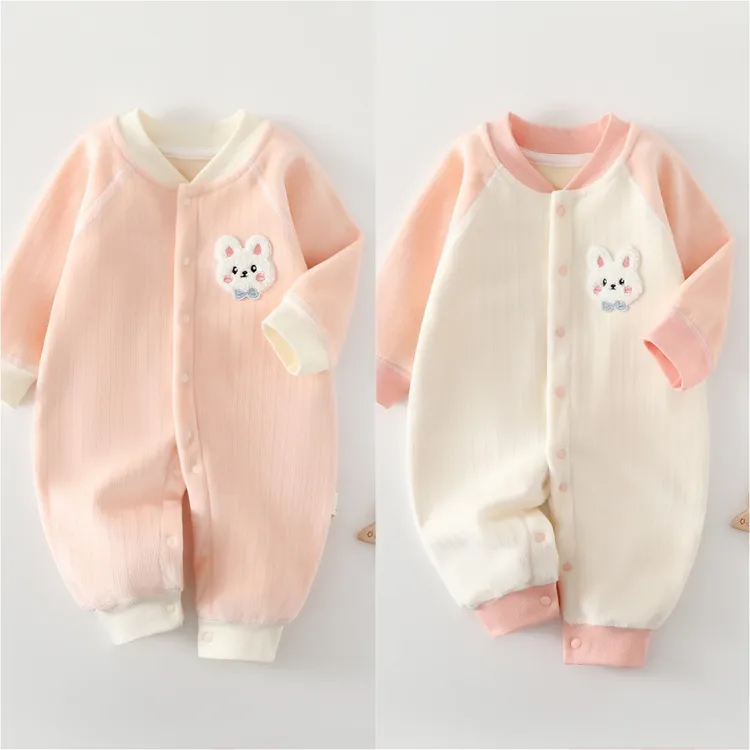 保暖加绒爬服哈衣卡通风可爱风秋冬新生儿长爬款连体哈衣加厚