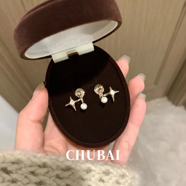 铜合金耳饰 【白昼流星】无耳洞小众设计感星星精致感蚊香盘耳夹