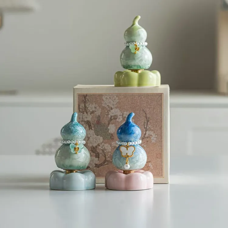 景德镇同款葫芦结晶葫芦陶瓷转转旋转摆件桌面网红摆设创意礼物