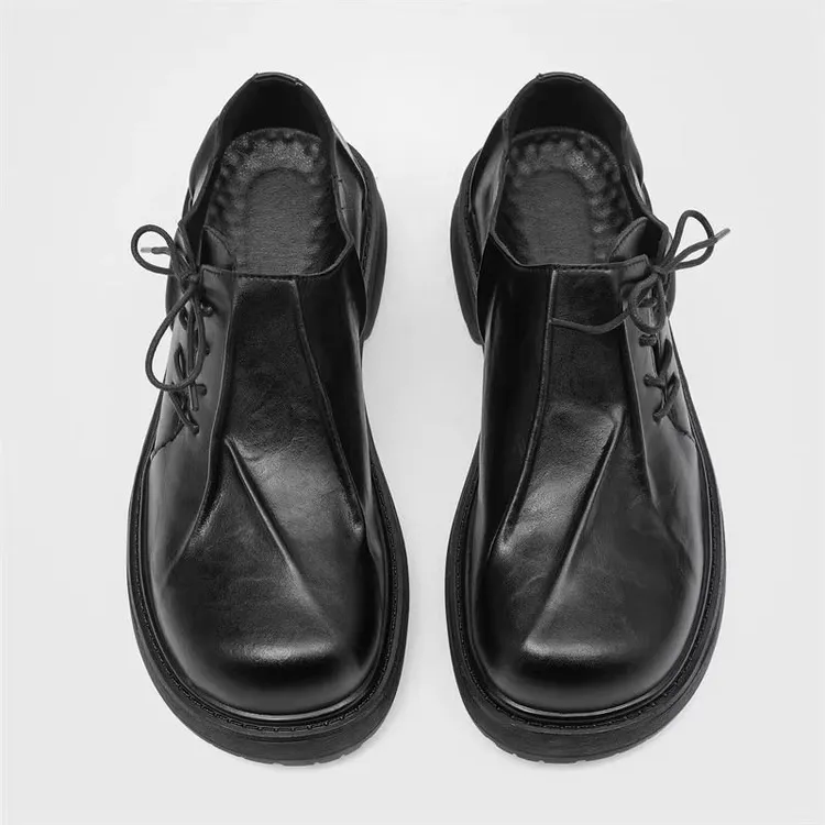 cleanfit德比鞋男女款黑色大头皮鞋英伦风翘头褶皱高级感通勤潮鞋