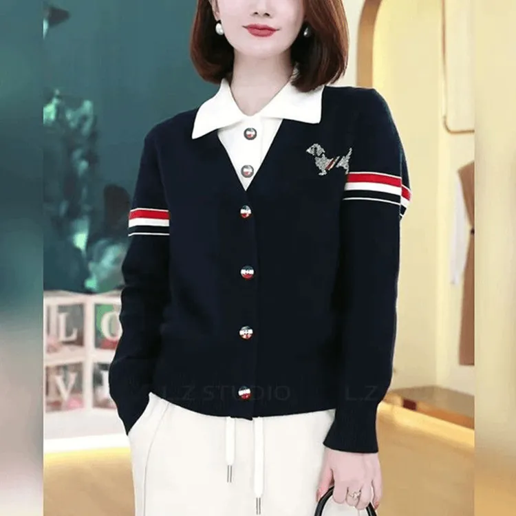 气质高档洋气假两件设计翻领早秋网红新款衬衫显瘦长袖休闲妈妈装