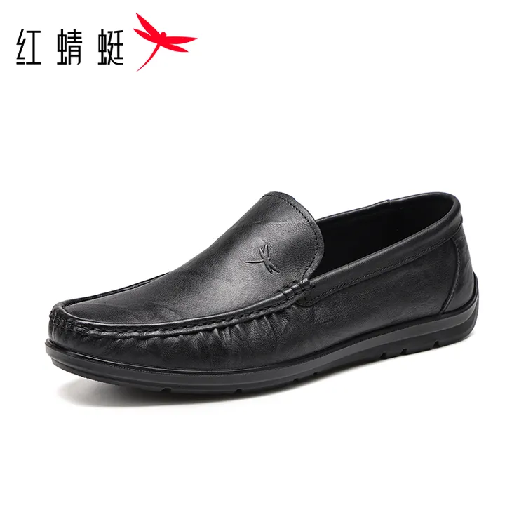红蜻蜓豆豆鞋商务休闲皮鞋男士一脚蹬皮鞋软底懒人乐福鞋秋冬款