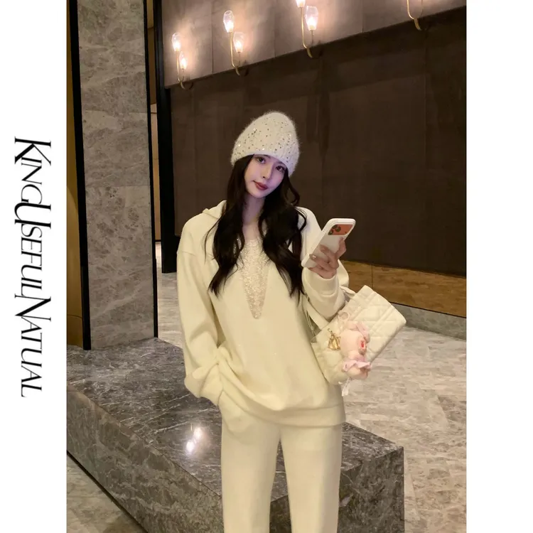 KUN【优雅叛逆】不费力穿搭 羊毛亮片亲肤绒加厚秋冬亮片显瘦套装