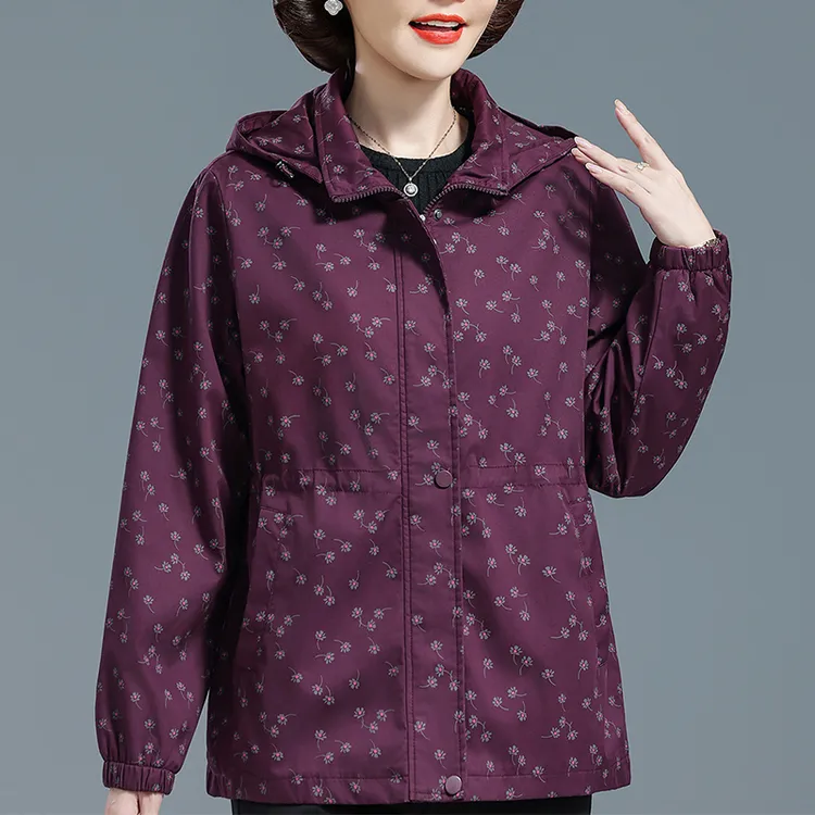 中老年妈妈装春秋外套纯棉夹克奶奶装连帽宽松开衫拉链风衣冲锋衣
