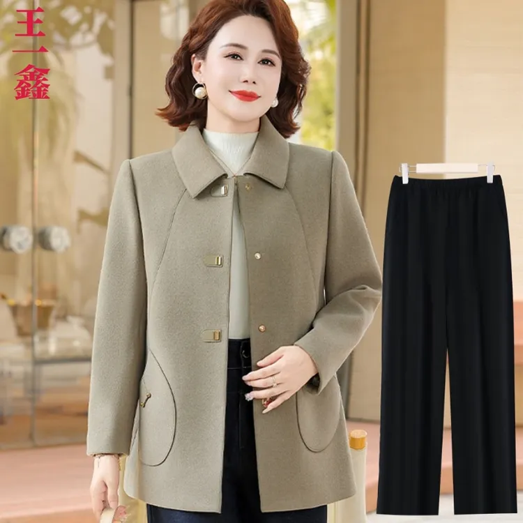 时尚中老年女装双面呢子大衣2025新款洋气妈妈装宽松外套女40岁50