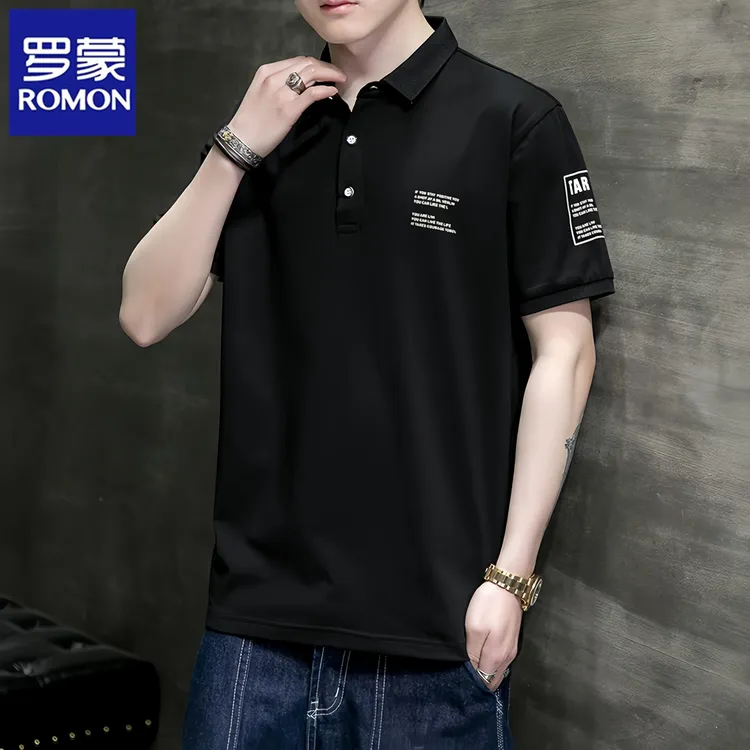 Romon/罗蒙polo衫短袖t恤男士夏季薄款宽松大码翻领半袖体恤衣服