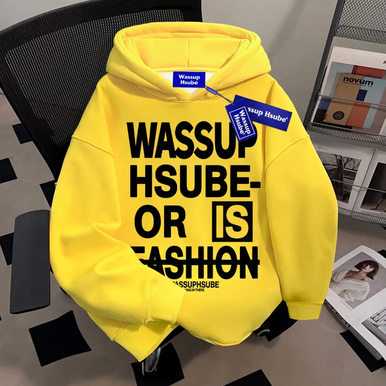 WASSUP HSUBE美式潮牌字母男士连帽卫衣慵懒宽松无口袋上衣外套潮