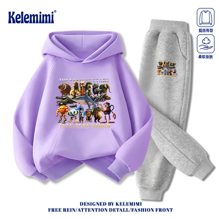 KELEMIMI国外山海经衣服儿童套装2025新款春秋男女童卫衣裤两件套