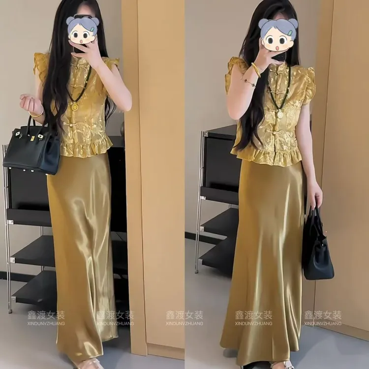2025夏季新款时尚显瘦气质女士网红洋气两件套百搭款D9704