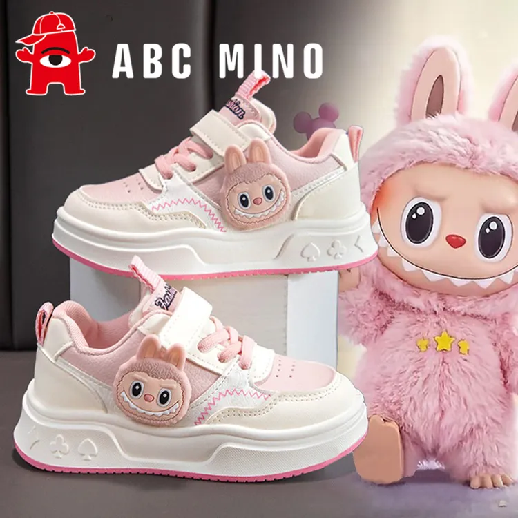 ABC MINO童鞋女童秋季儿童皮面运动小白鞋女孩拉布布爆款超火板鞋