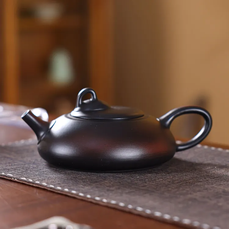 紫陶石瓢壶半手工大容量高端紫砂壶带滤孔冲泡茶器中式原矿泥扁壶