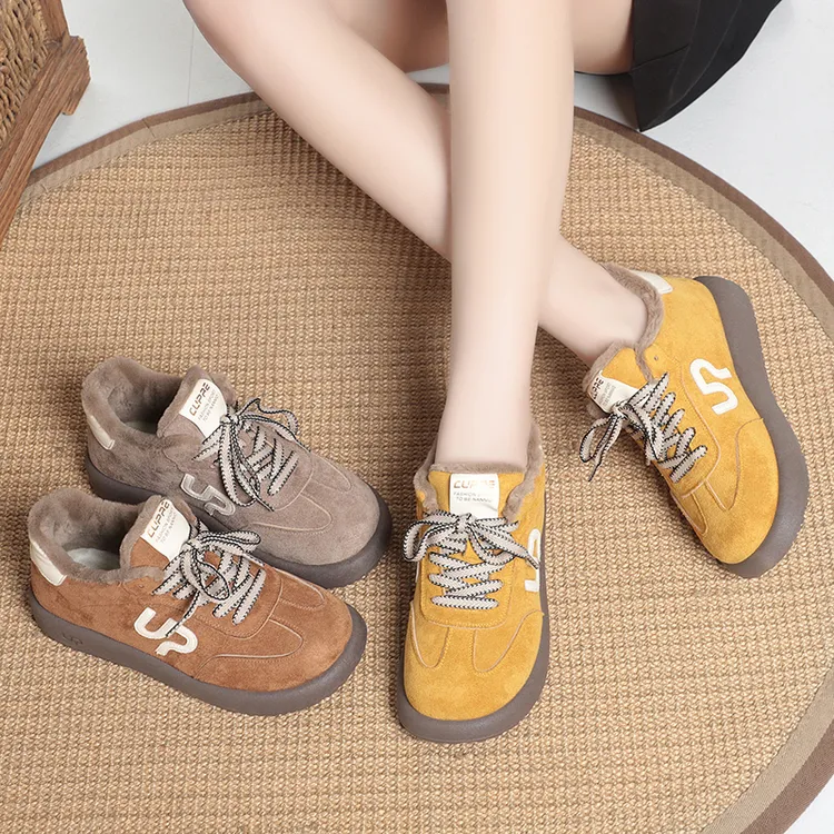 冬季休闲风纯色韩版高帮雪地靴女款拼色棉鞋棉靴毛靴加绒加厚保暖