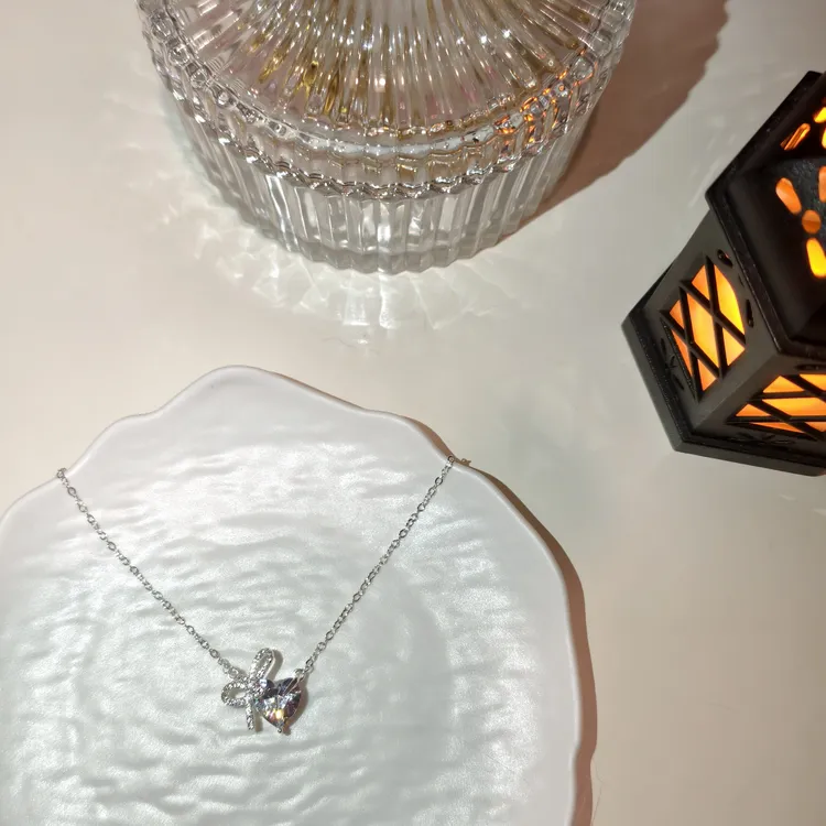 合金项链 jinxixi原创设计女无镀层日韩简约蝴蝶结爱心小众设计感