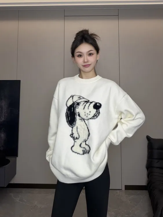 到位25ss秋冬时尚男女同款提花针织毛衣潮牌字母线条小狗L88085