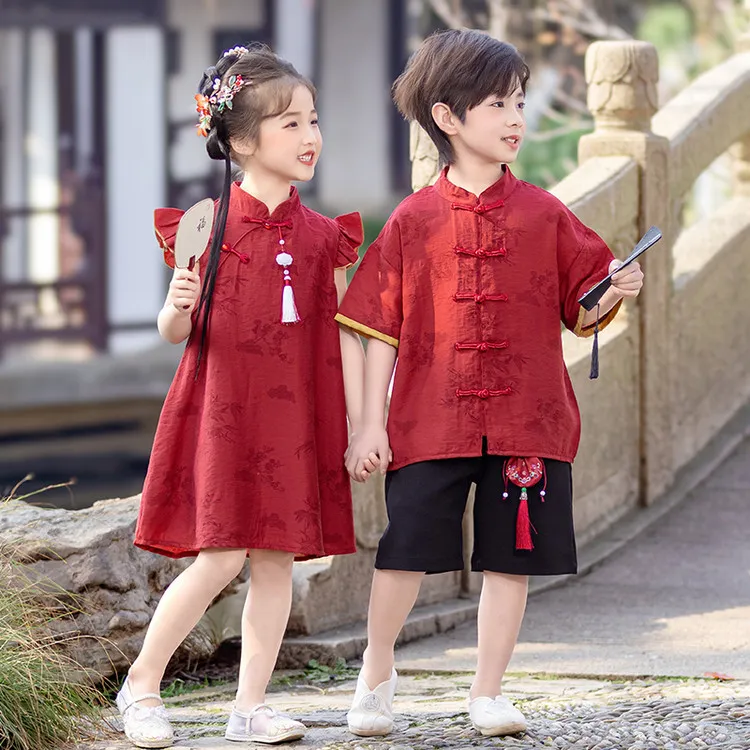儿童演出服中国风印花通用中小童