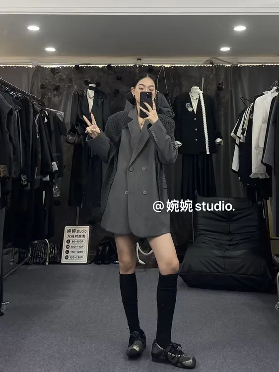 【婉婉studio】秋冬款时尚休闲翻领西服外套披肩气质宽松型气小西装
