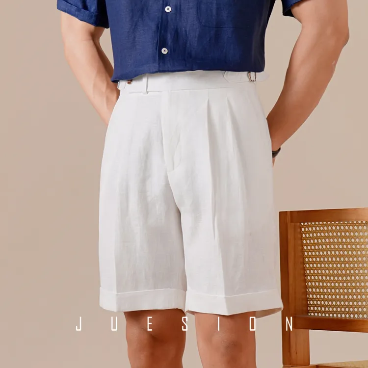 【清爽100%法国亚麻】JUESION 夏季薄款短裤男透气商务休闲直筒裤子