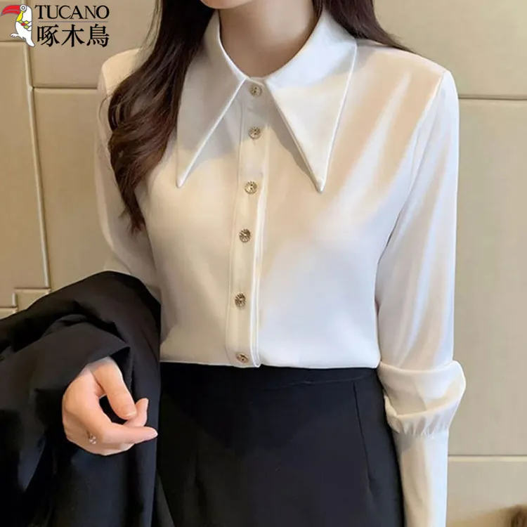 啄木鸟短袖时尚衬衫女装白色新款时尚衬衣夏季上衣女款女士薄款