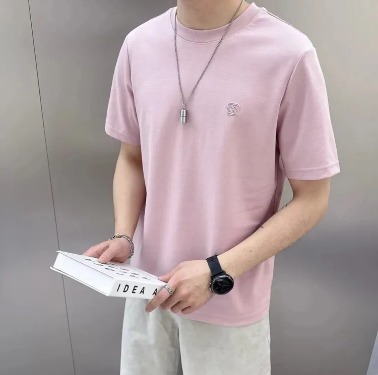 2025新款男士夏季棉感圆领百搭休闲打底简约纯色时尚修身短袖