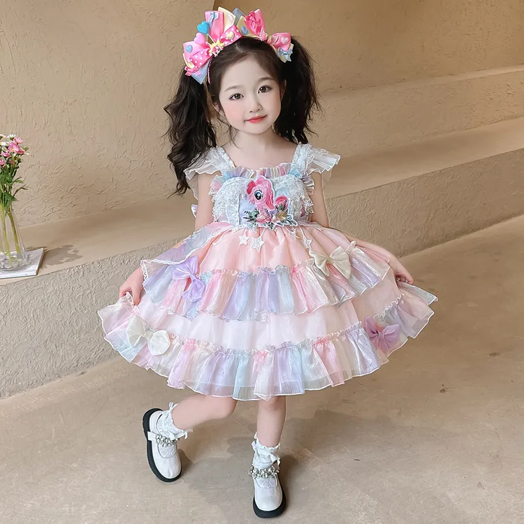 女小童小马可爱吊带公主裙2025夏季款甜美小女孩礼服五角星连衣裙