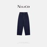 NILICO【马拉牛仔】高腰宽松休闲撞色水洗松弛感显瘦牛仔裤