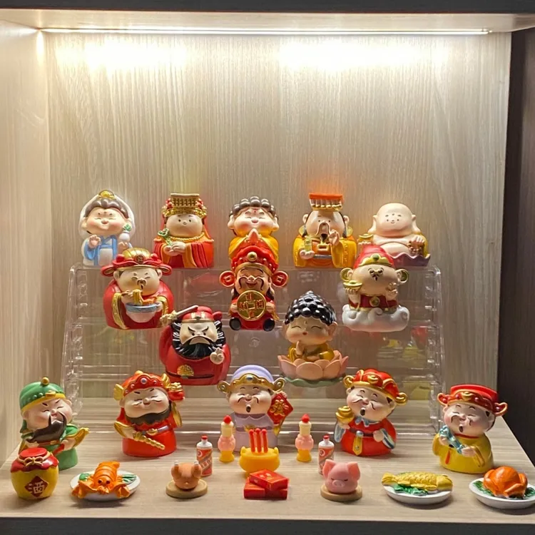 五路财神摆件收纳展示架三层手办展示柜亚克力透明财神盲盒展示盒