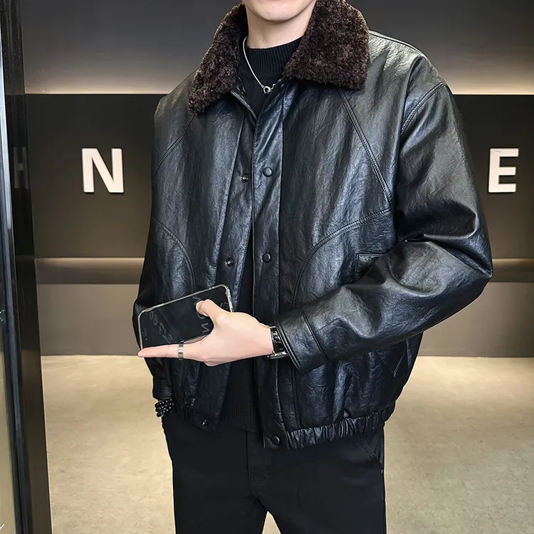 皮毛一体外套男冬季2025新款高级感加绒加厚保暖棉袄防寒服皮夹克