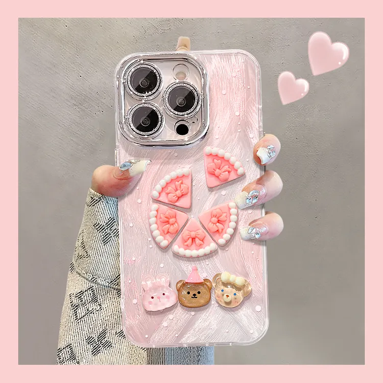 蛋糕小熊公仔适用苹果15华为vivo/oppo小米iPhone精孔羽纱手机壳