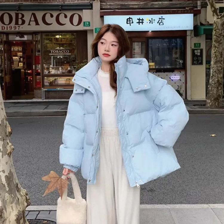 2025新款元气少女韩系奶fufu加厚宽松棉袄面包服奶蓝色学生棉服女