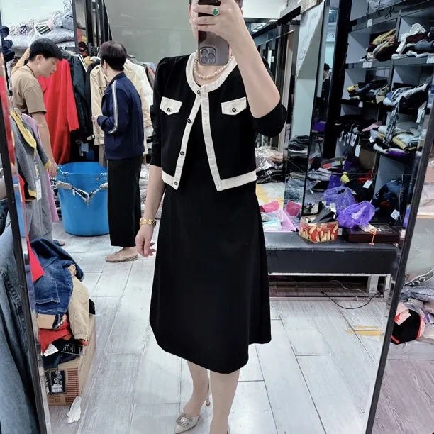 新款修身优质小香风假2件大码连衣裙9958品