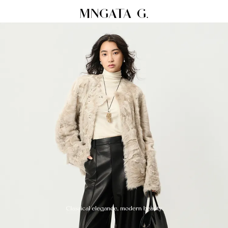 MNGATA G.宫小妍宝格丽灰胎象羔双面穿皮毛一体秋冬外套5102250