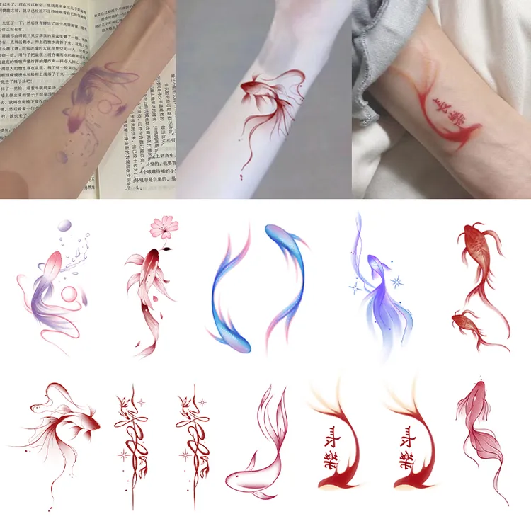 彩色锦鲤纹身贴纸ins风手腕式可洗一次性仿真锁骨脚踝性感少女心