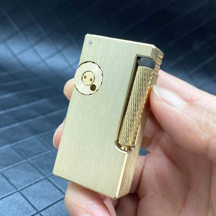 新款鱼肠黄铜双仓待机王煤油打火机创意抬臂式侧滑点火