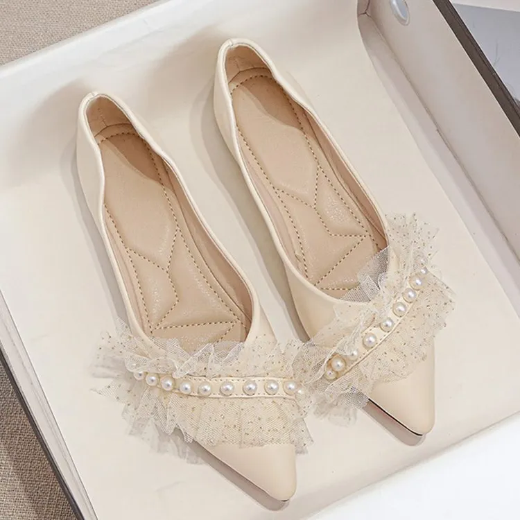 尖头单鞋女浅口平底鞋小香风瓢鞋春秋鞋子气质软底大码女鞋41一43