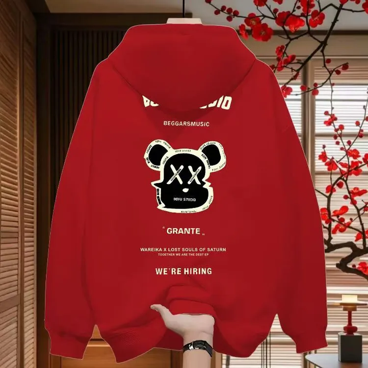 BOYU熊2025新款潮流重磅连帽卫衣宽松休闲印花时尚男士爆款加厚