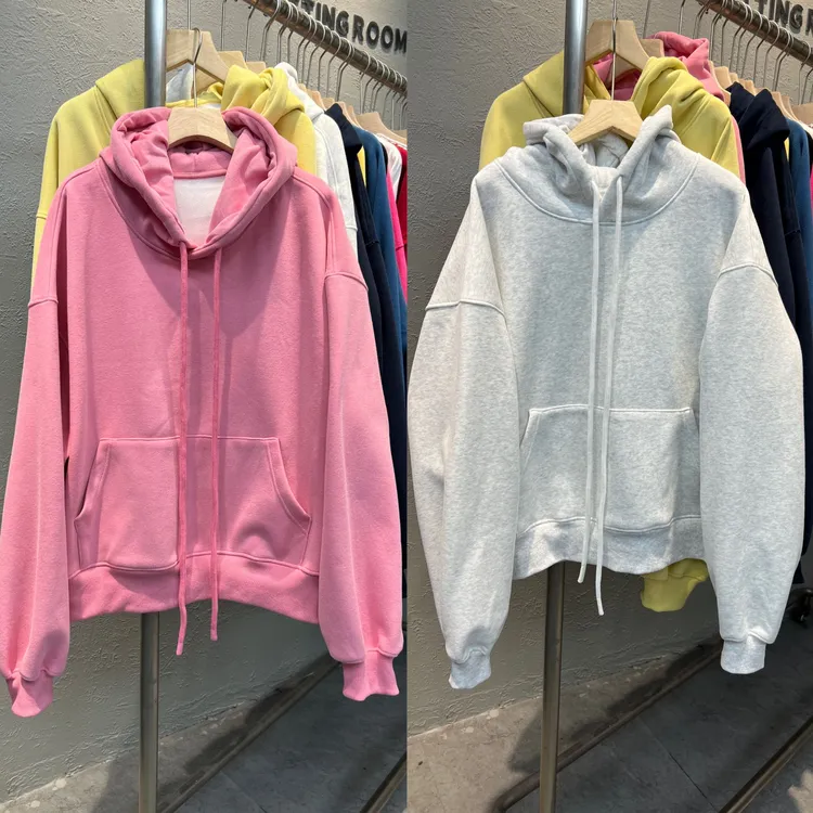 YM92001秋冬新款纯色连帽加绒加厚韩版百搭卫衣女潮
