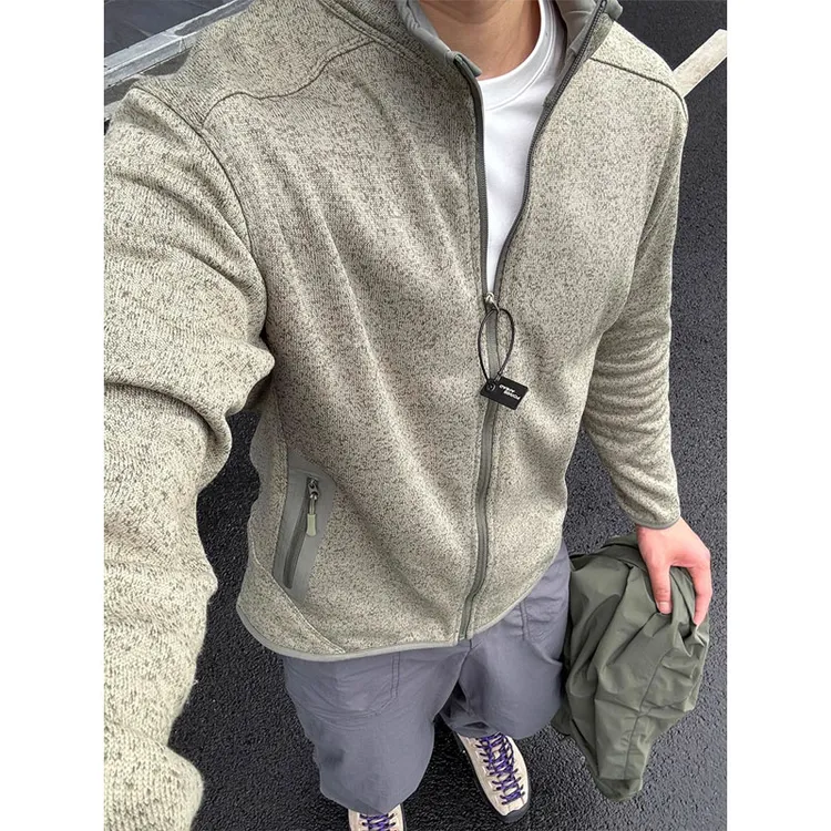 灰绿色抓绒衣外套男款秋冬户外运动立领夹克cleanfit开衫拉链上衣