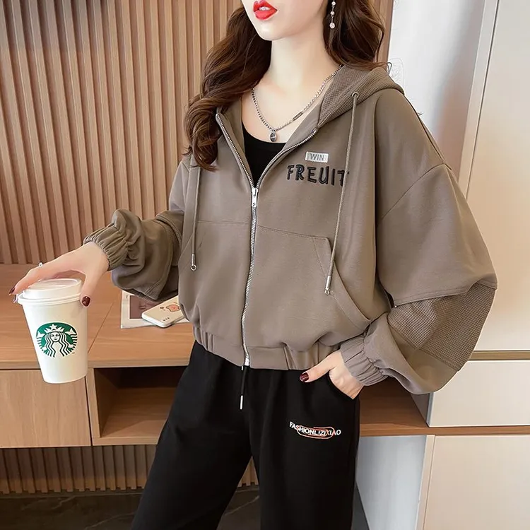 显瘦口袋女春秋季韩版时尚百搭短外套秋季连帽短款小个子休闲洋气