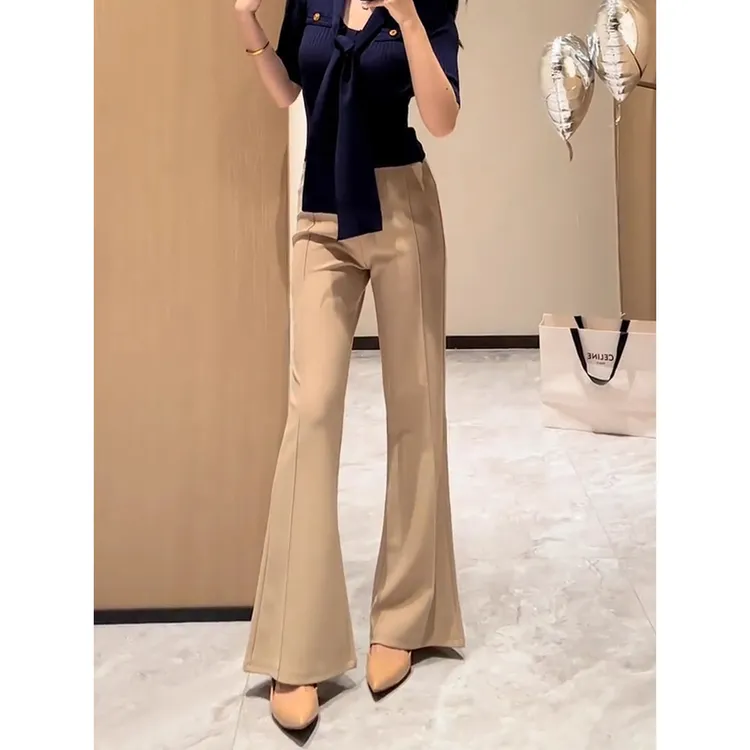 加绒卡其色简约微喇休闲裤女新款高级感气质百搭垂感显瘦西装裤子