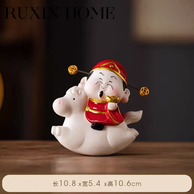 骑摇摇马到成功财神爷驾到摆件马年吉祥物马上有钱招财源滚滚茶宠