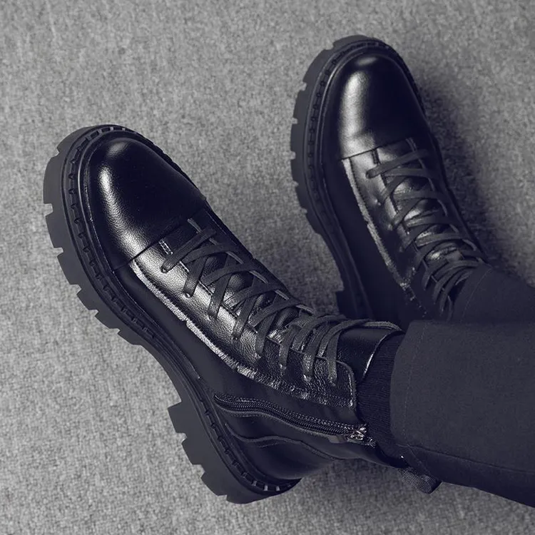 马丁靴男秋冬季新款男士真皮厚底英伦风黑色工装靴时尚加绒男靴子