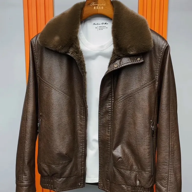 【冬季新款】男士PU皮时尚休闲风毛领皮衣外套