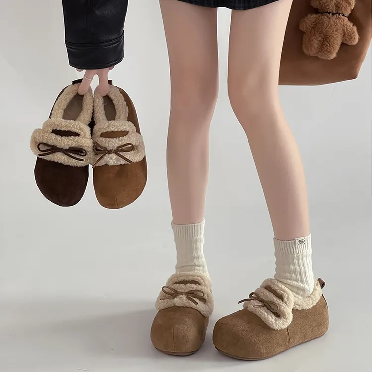 OJRZ魔术贴加绒勃肯鞋女款2025冬季新款一脚蹬博肯单鞋保暖棉鞋子