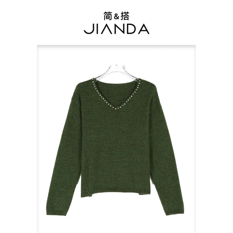 简&搭【千屿Sheila】超超超软！！珍珠水钻V领毛衣253-MY/1010-25188