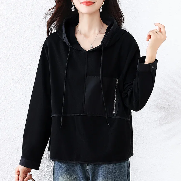【女神新衣】2025秋季新款宽松显瘦休闲拼色t恤洋气连帽百搭外套