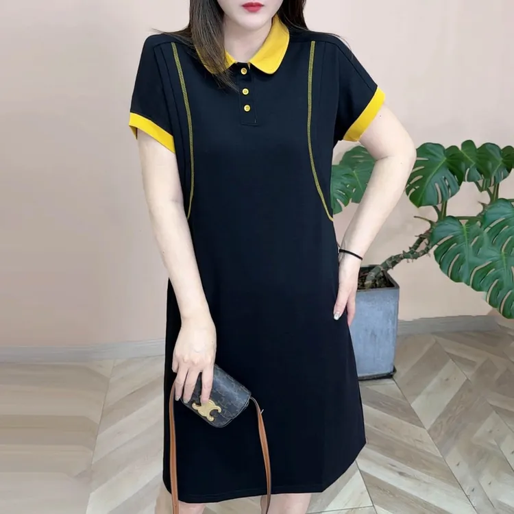 2025春夏款时尚百搭修身显瘦减龄气质POLO领连衣裙女士裙子7933